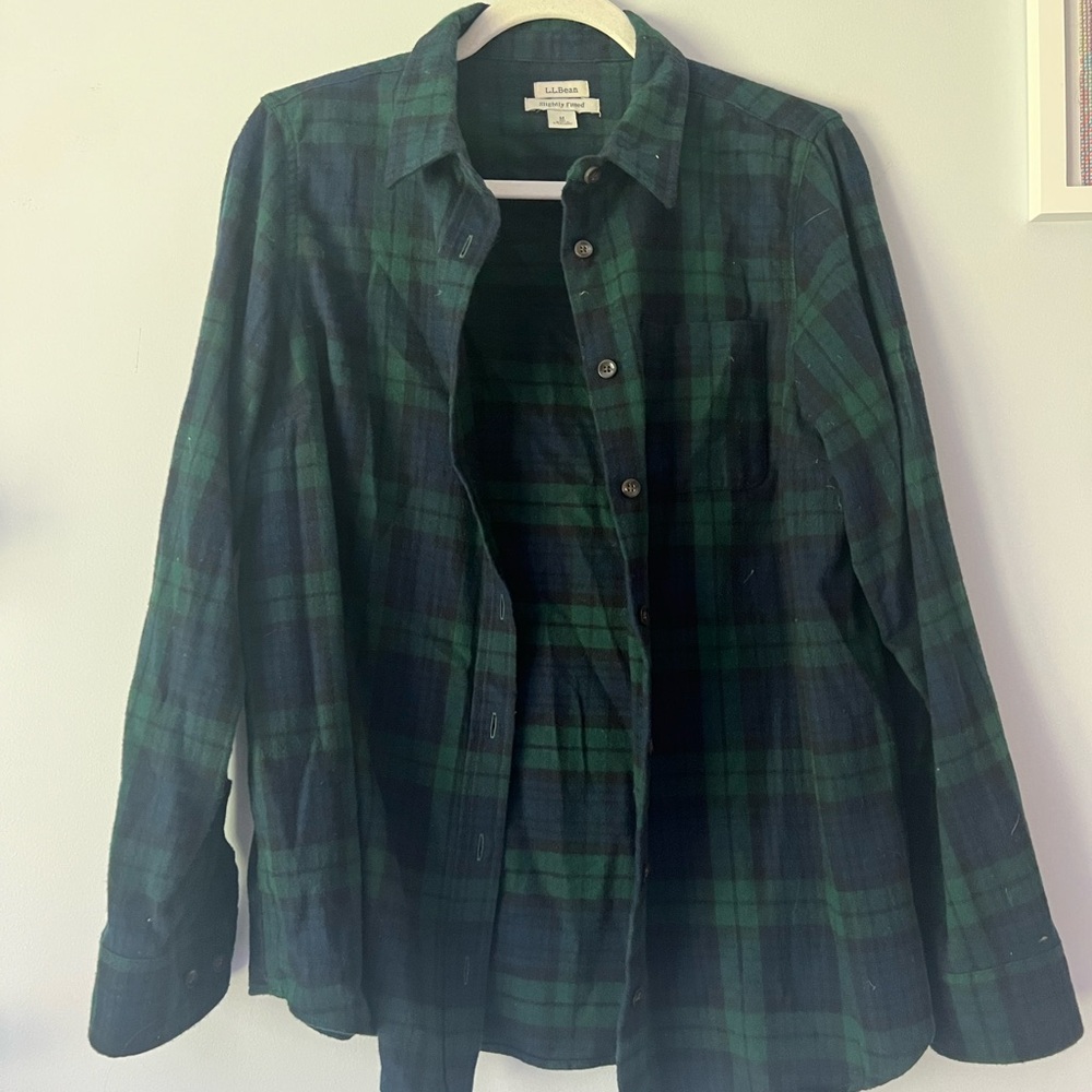 L.L. Bean Dark Green and Navy Plaid Shirt